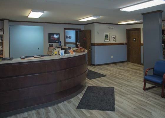 The front reception area of the office