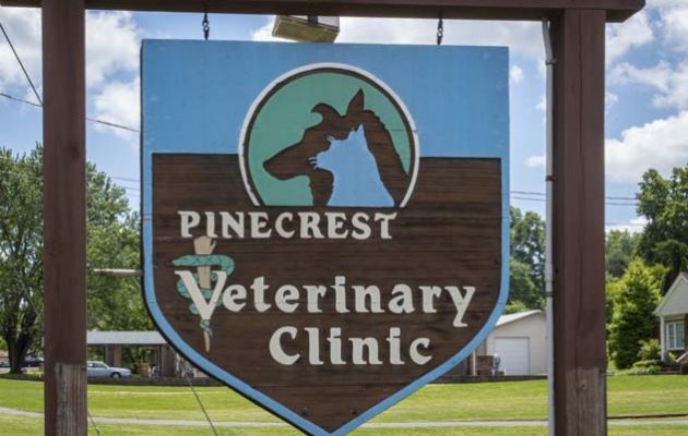 The front sign for Pincrest Veterinary Clinic